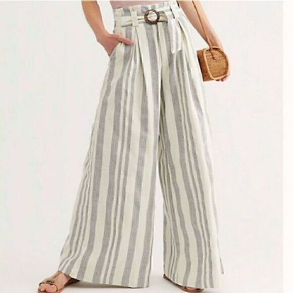 NEW Free People Hi Tyed Wide Leg Pant Ivory Stripe - Picture 4 of 11